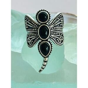 925 Sterling Black Onyx  Dragonfly Ring